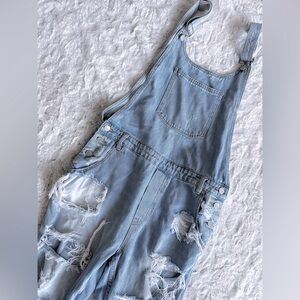 Free People x Zee Gee Why Overalls Distressed M